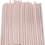 100 pcs Metallic Foil Rose Gold Chevron Paper Straws Wedding Bridal Baby Shower Holiday Party Zig.jpg