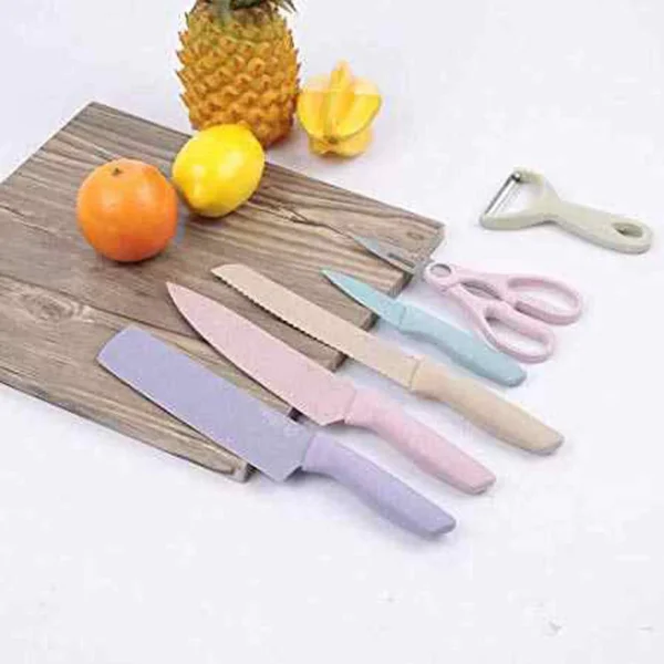 EVERRICHER 02786PCSKitchenKnifeSetCorrugatedColorfulStainlessSteelChefKnifeBreadKnifeCleaverScissorsforKitchen 5.webp