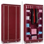 main image1Wine Red Non Woven Wardrobe Combination Wardrobe Double Folding Wardrobe Assembling Home Furnishing Decoration Coat Hangers.jpg
