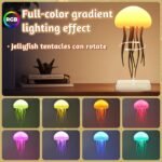 Cute Jellyfish Night Light, RGB Gradient Bedside Lamp Voice Control Rechargeable - Type-C Table Lamp with Touch Sensor for Bedroom - Image 2