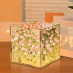 Tulip Night Light, Handmade DIY Cube Mirror Light with 20 Flowers, Tulip Flower Table Lamp & Mirror 2-in-1 for Decoration, Birthday Gifts for Women and Girl, Multicolor