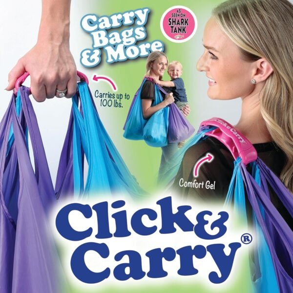 Click & Carry Grocery Bag Holder & Plastic Bag Carrier With Gel Padded Handle - Hands-Free Shopping Assistant for Multiple Bags, Paint Cans & Luggage - 100lb Capacity, As Seen on Shark Tank